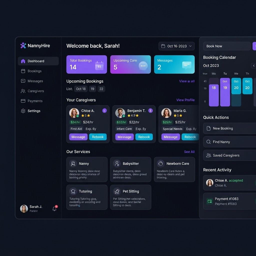 Nanny Sitter Platform interface preview